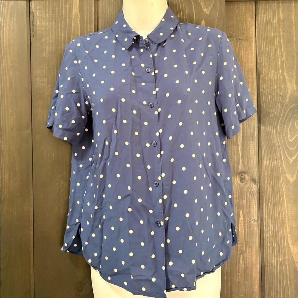 Uniqlo Blue Polka Dot Women's Top small